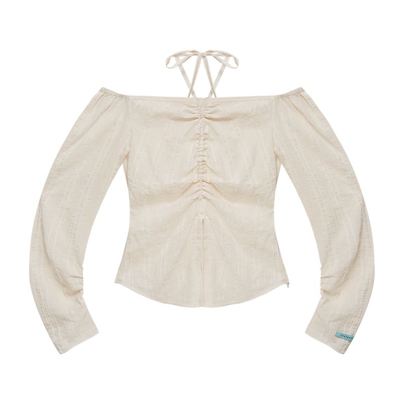 Off-the-shoulder shirred blouse