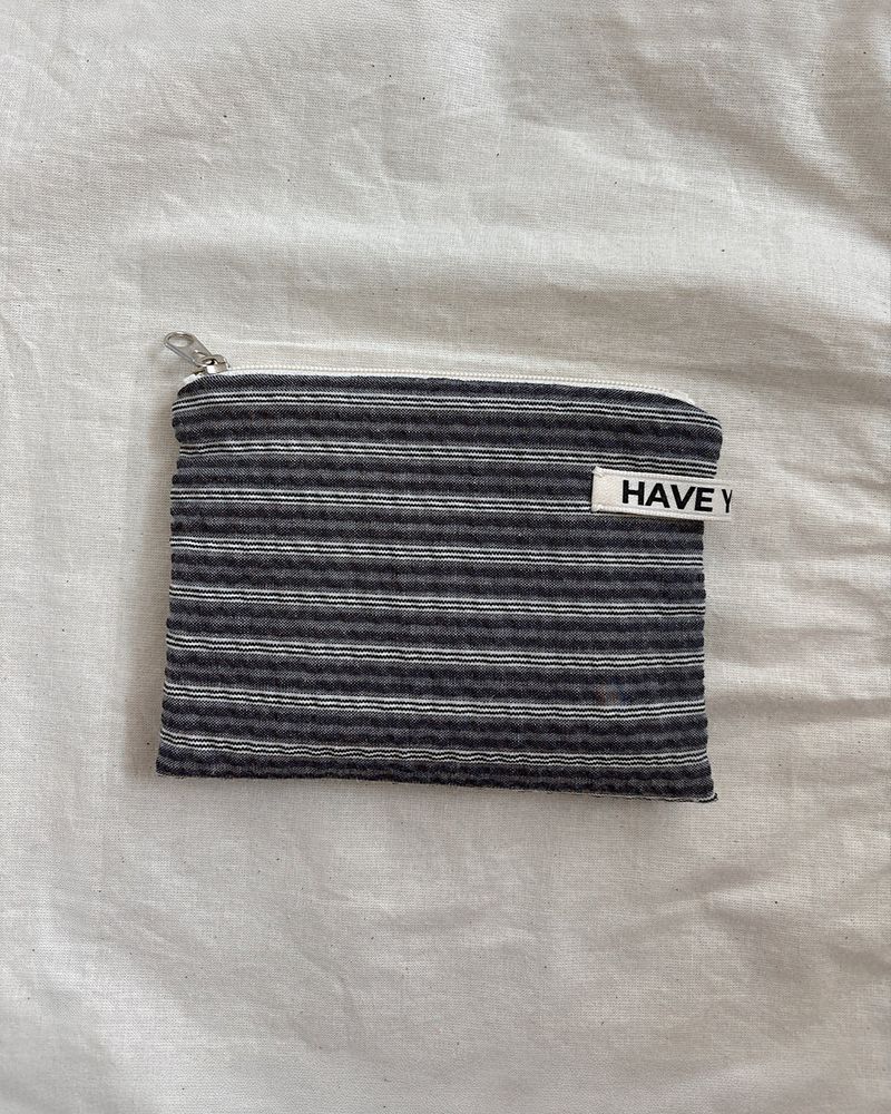 Plain stripe flat pouch - deep blue , S size