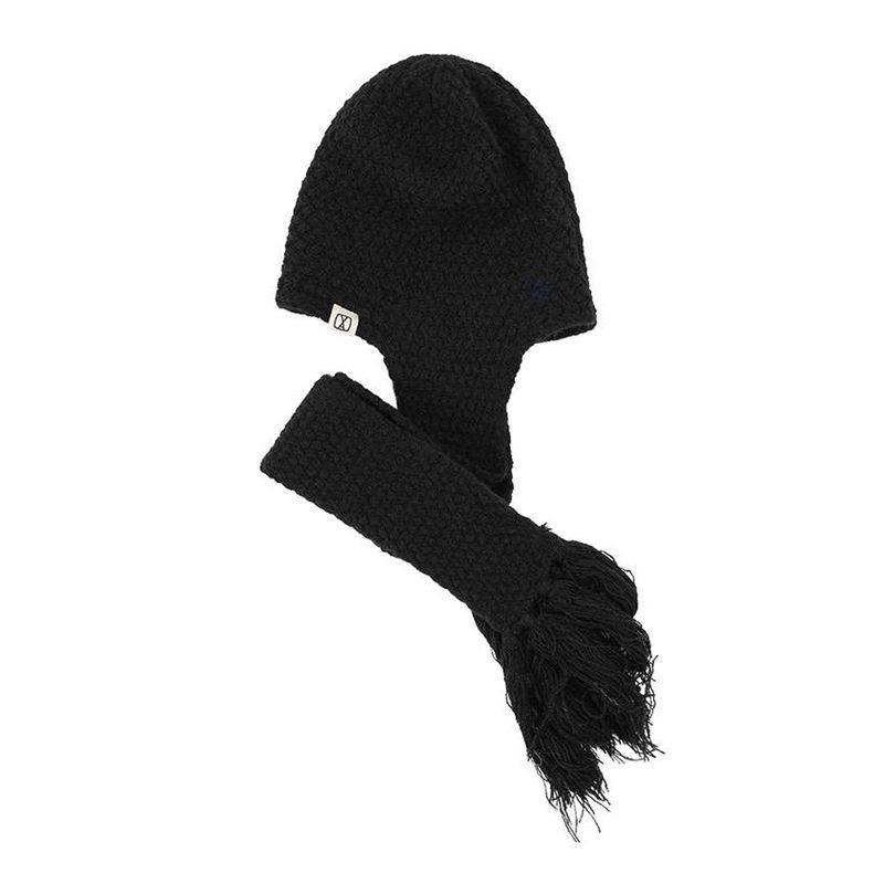 VA Square Label Knit muffler beanie / Black