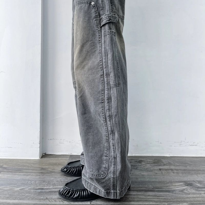 Curved Double-Knee Washed Trousers