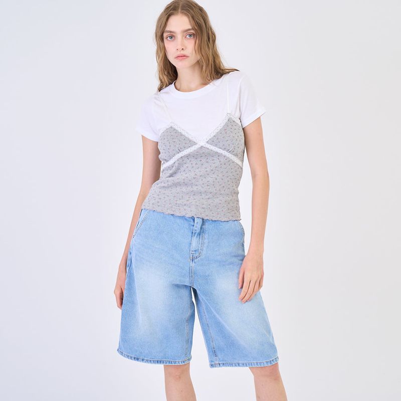 Flower Lace Sleeveless Melange Gray
