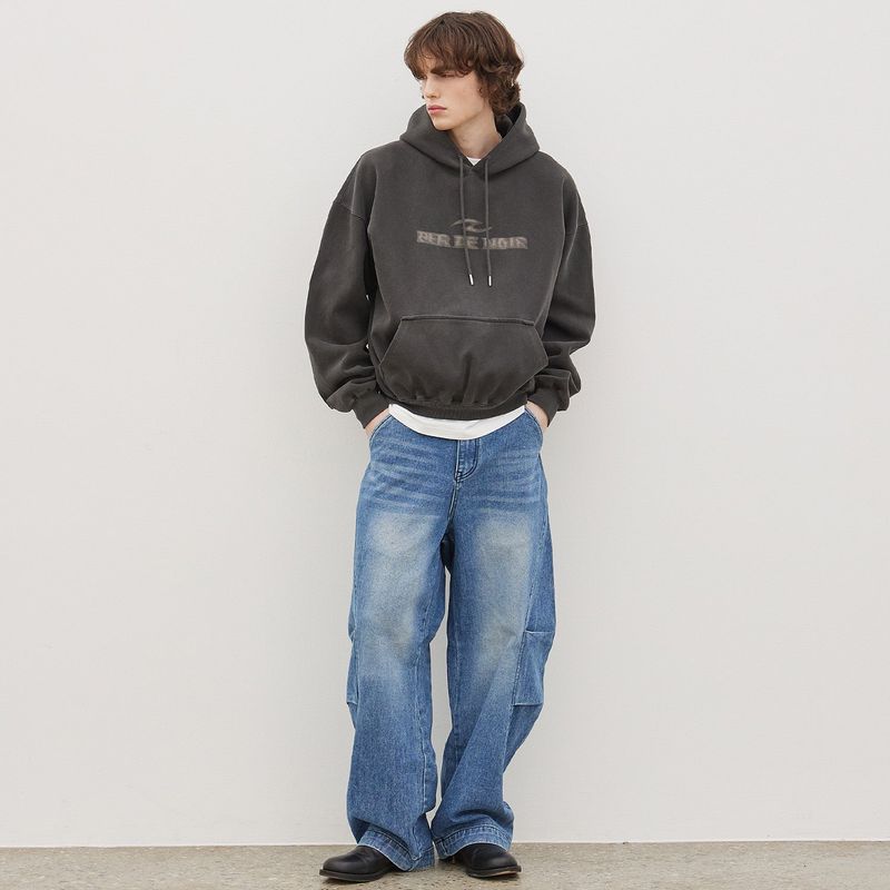 Curved two-tuck Side Denim Pants (Blue)