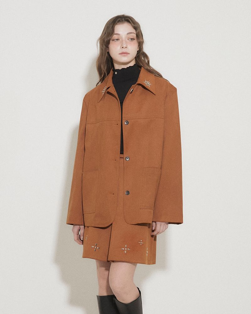 FAUX SUEDE STUDS JACKET [BROWN]