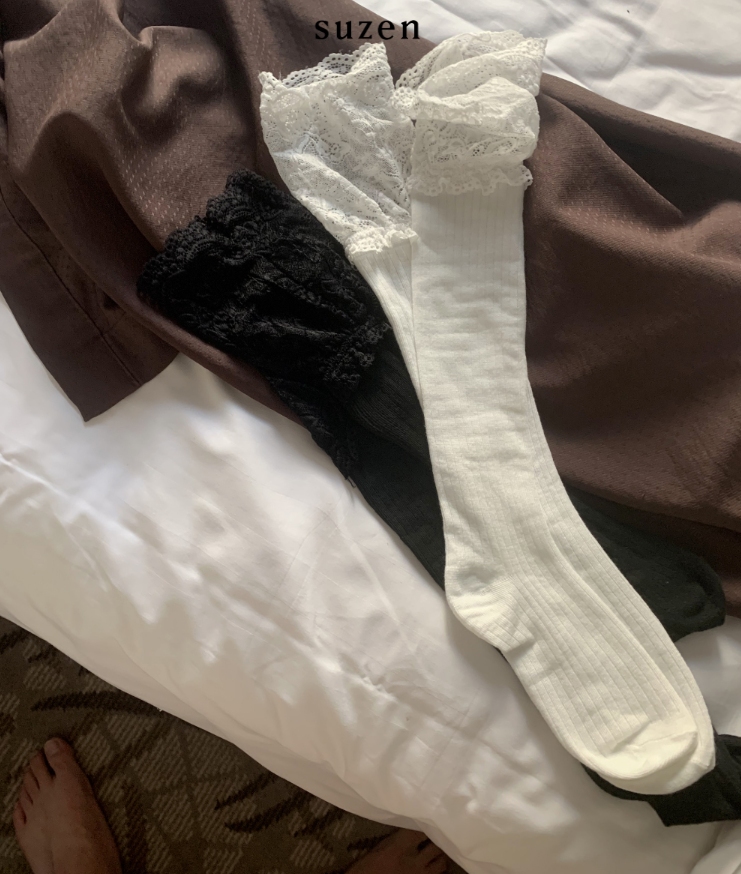 nonon lace knee socks (2color)