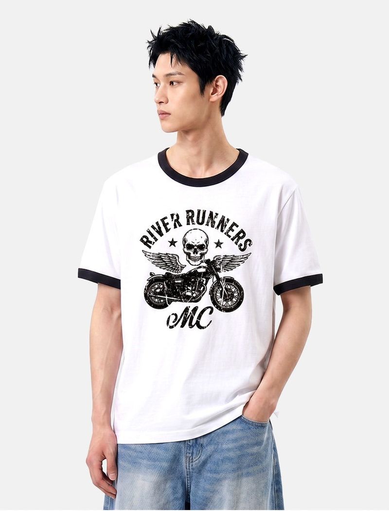 UNDEROFF（アンダーオフ）の「エッセンシャルスタンダード半袖リンガーTシャツ モーターサイクル ホワイト（トップス）」