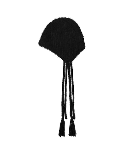 Double Strap Angora Beanie / Black
