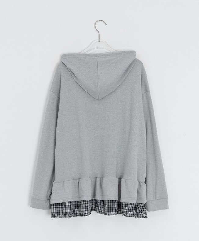 Nahin Check Patch Frill Hood Long Sleeve Tee