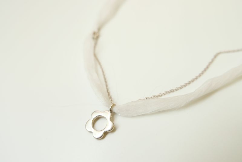 Silver925 flower organza silk necklace