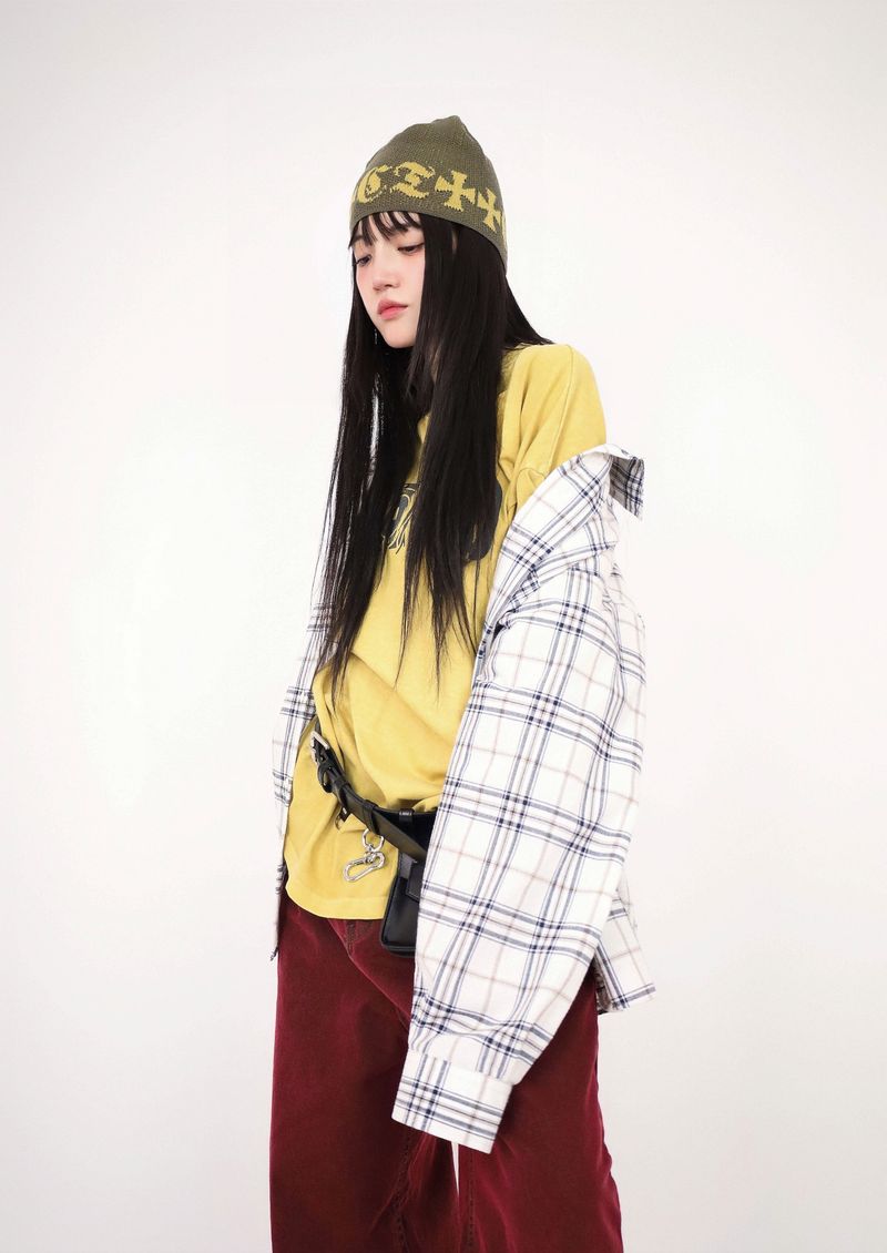 (UNISEX)Nerdy Oversized Checkered Shirt