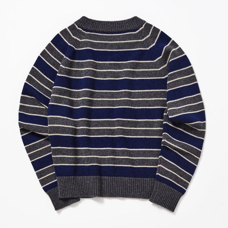 CASHEMERE WOOL BLENDED STRIPE KNIT PULL OVER_NAVY