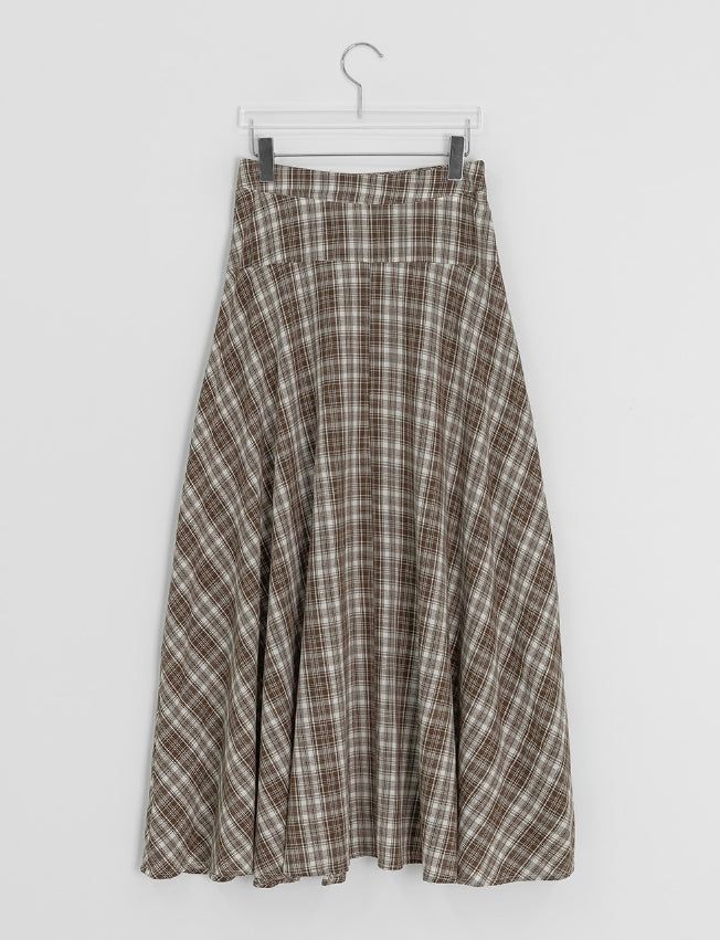 Hari Check Unbalanced Slit Long Skirt