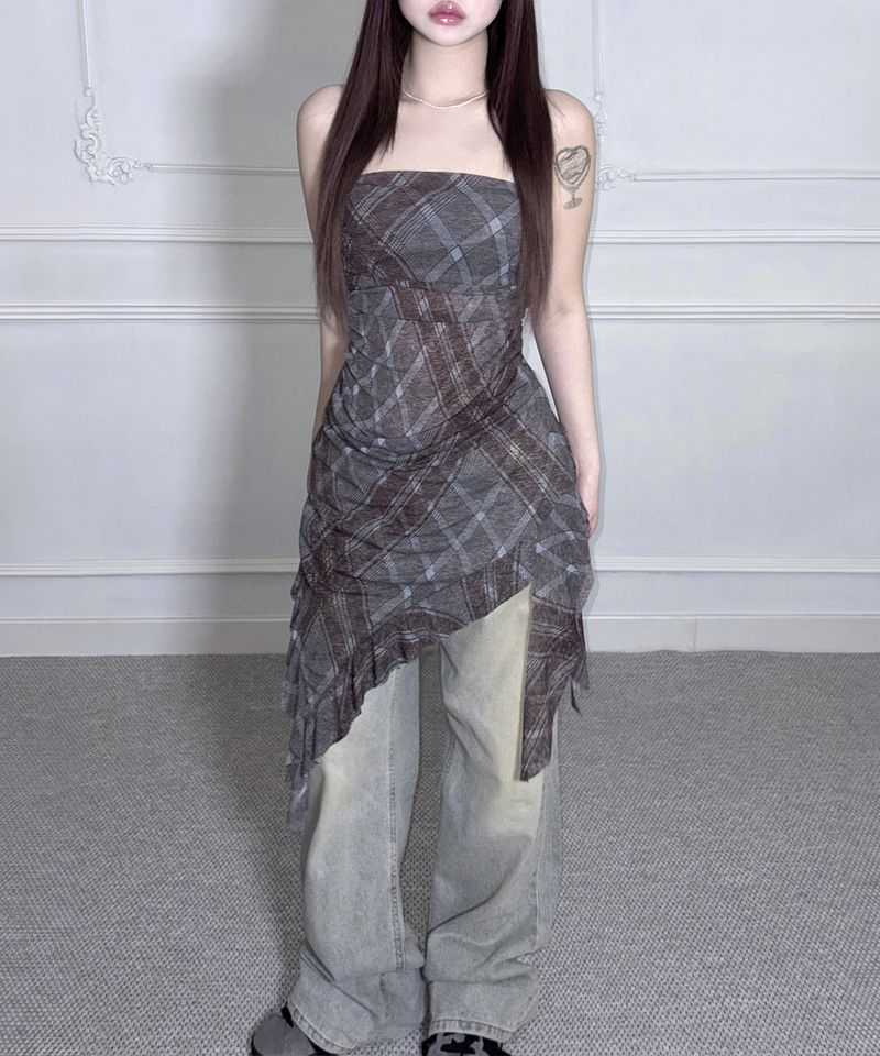 meego（ミーゴ）の「Chess Shirring Dress (2colors)（Dresses）」