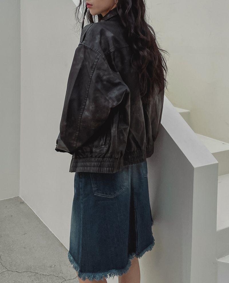 (UNISEX) グリフウォッシングレザー航空ジャンパー