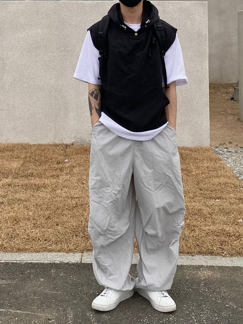 Coloration zipper nylon pants 2C