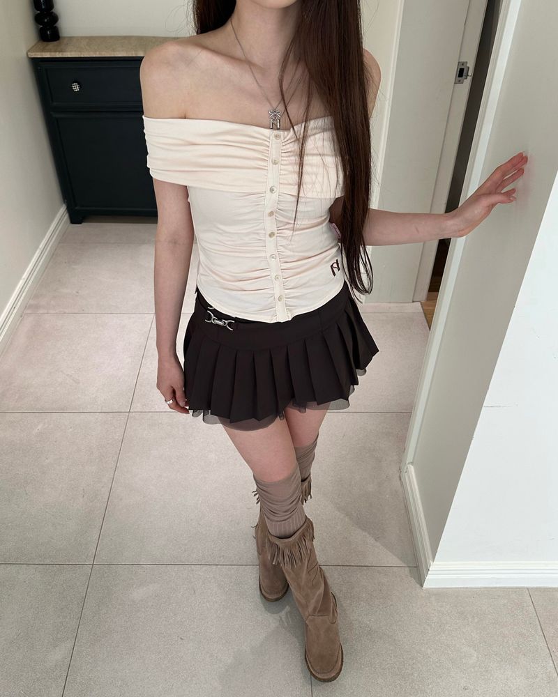 Highteen hook Pleats mini Skirt