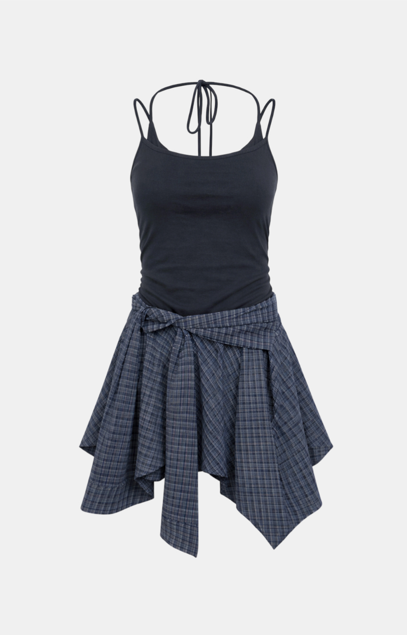 Aven Slim Sleeveless Check Wrap Dress