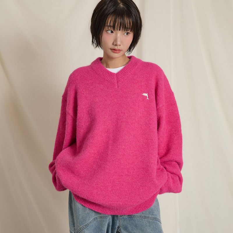 Dolphin Hairy V Neck Knit