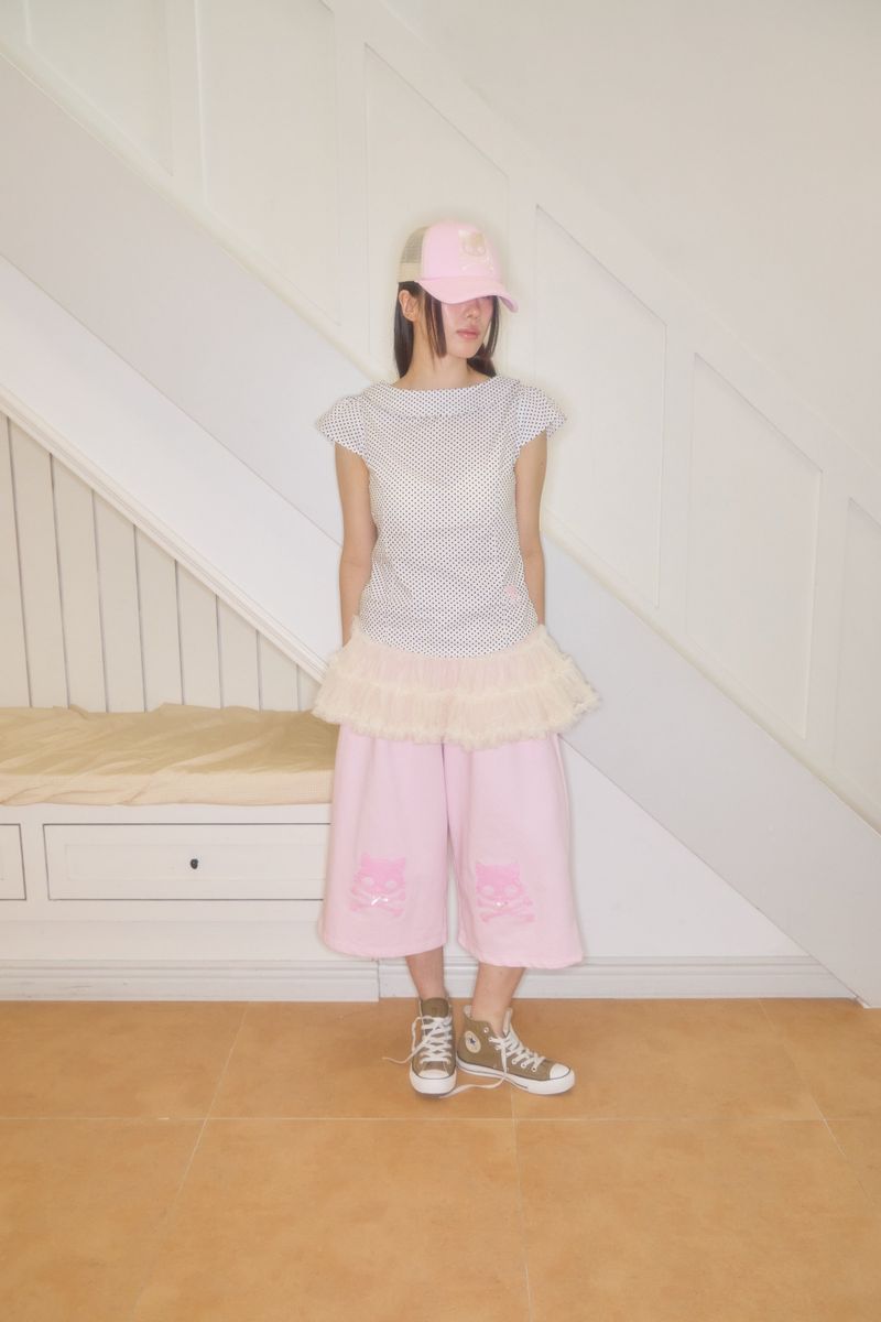 KIRI SKULL PATCH SWEAT BERMUDA SHORTS (PINK)