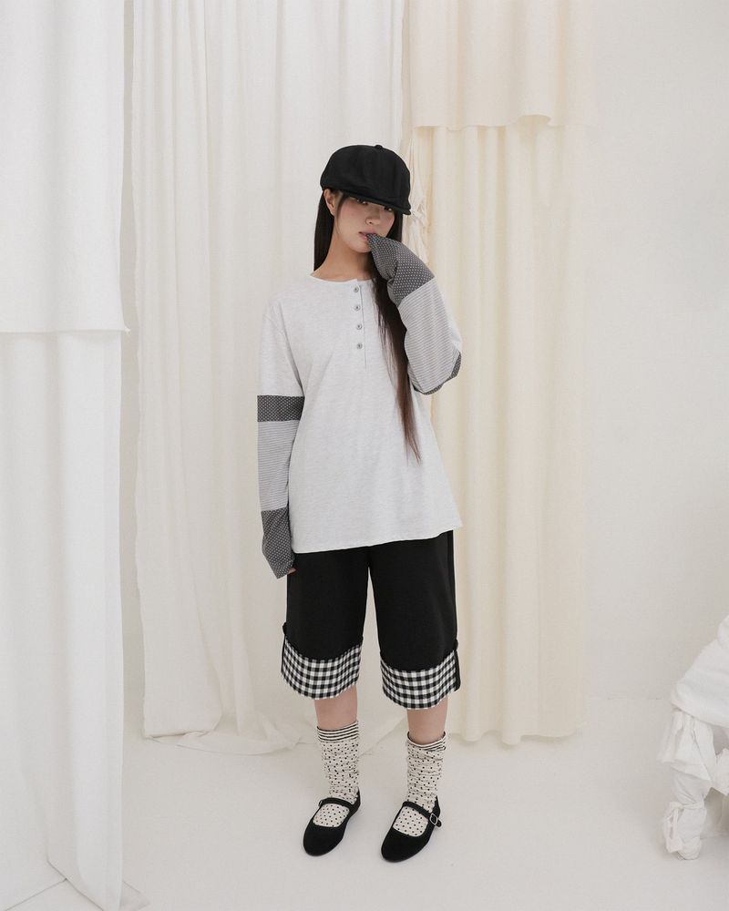 CHECK FOLDING BERMUDA SWEATPANTS
