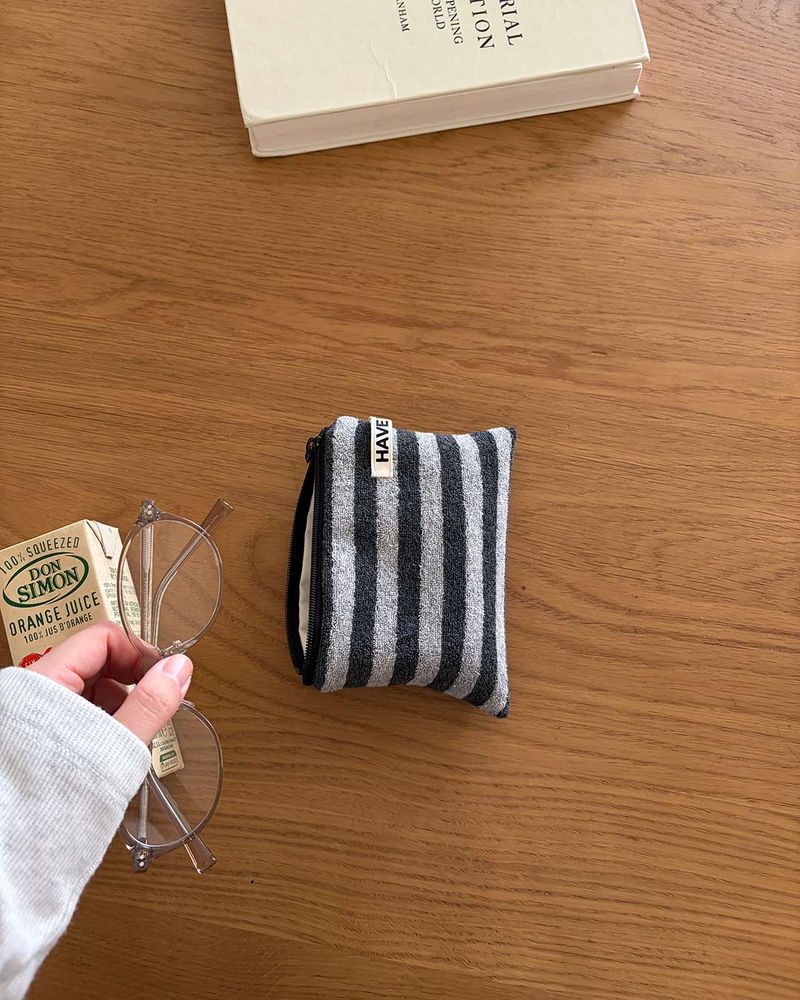 Two-tone terry flat pouch - gray , S size