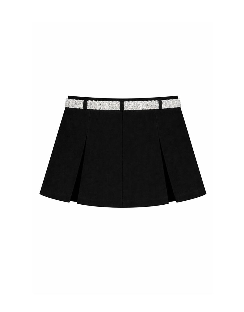 Sienna Beaded Point Belt Mini Skirt Black