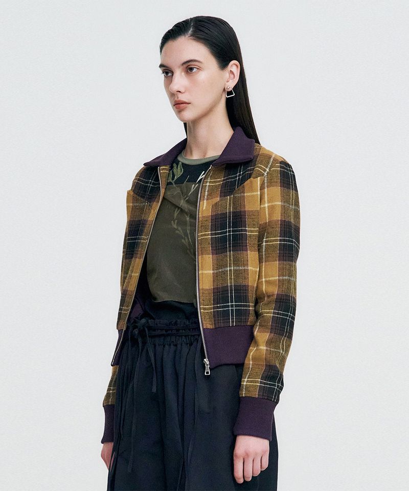 Plaid Check Flannel Zip-Up Jacket _ MUSTARD