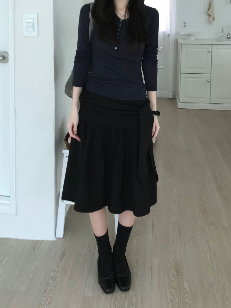 Shirring Strap Midi Skirt (2 colors)