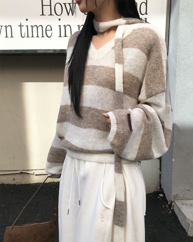 [ORIGINAL] LACKUN Striped Muffler Knit Set