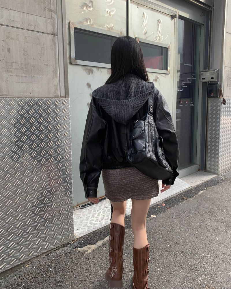 Fold leather jacket