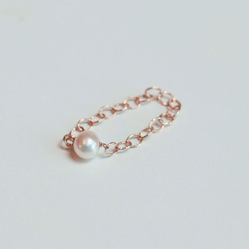14K gold chain pearl ring