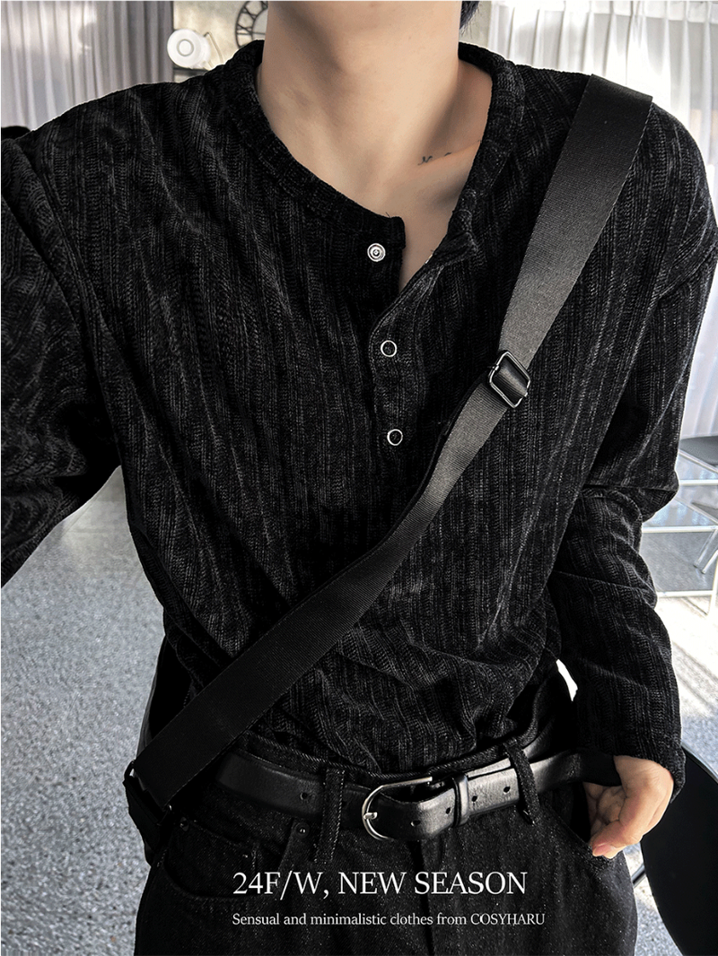 velia corduroy button henly-neck
