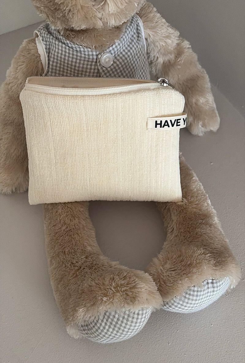 Corduroy flat pouch - cream , M size