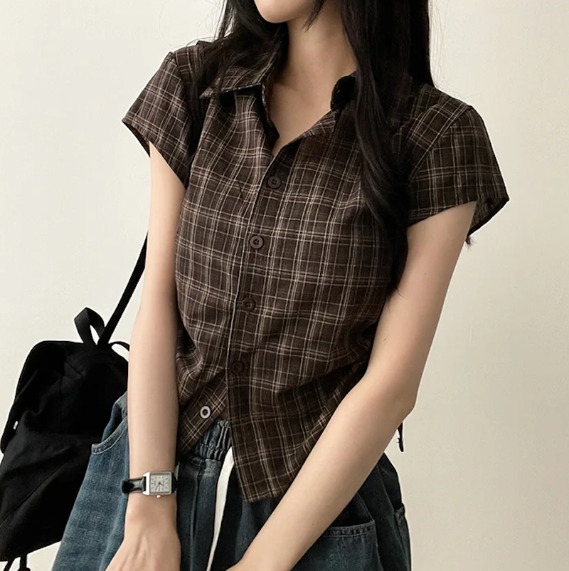 Motsu Check Side String Short Sleeve Shirt