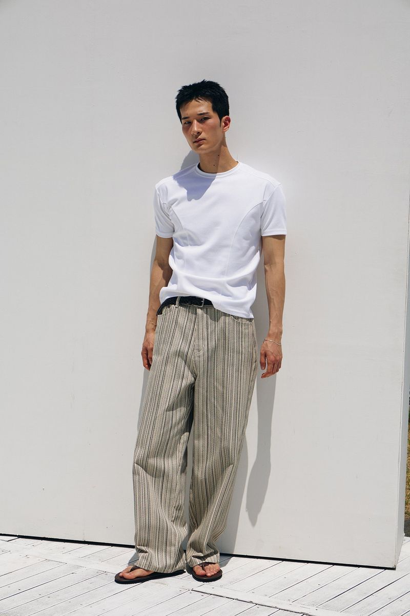 Need stripe wide denim pants(Ivory)