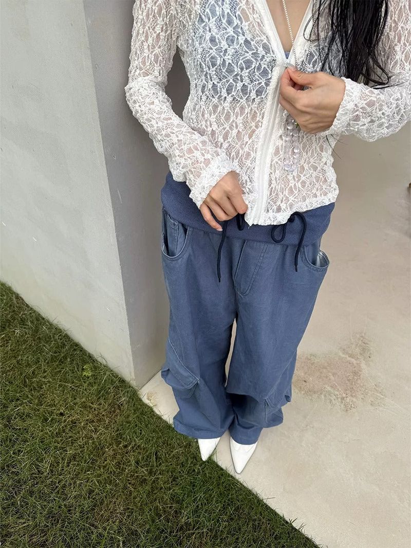 Khaki Cargo Wide Leg Straight Pants