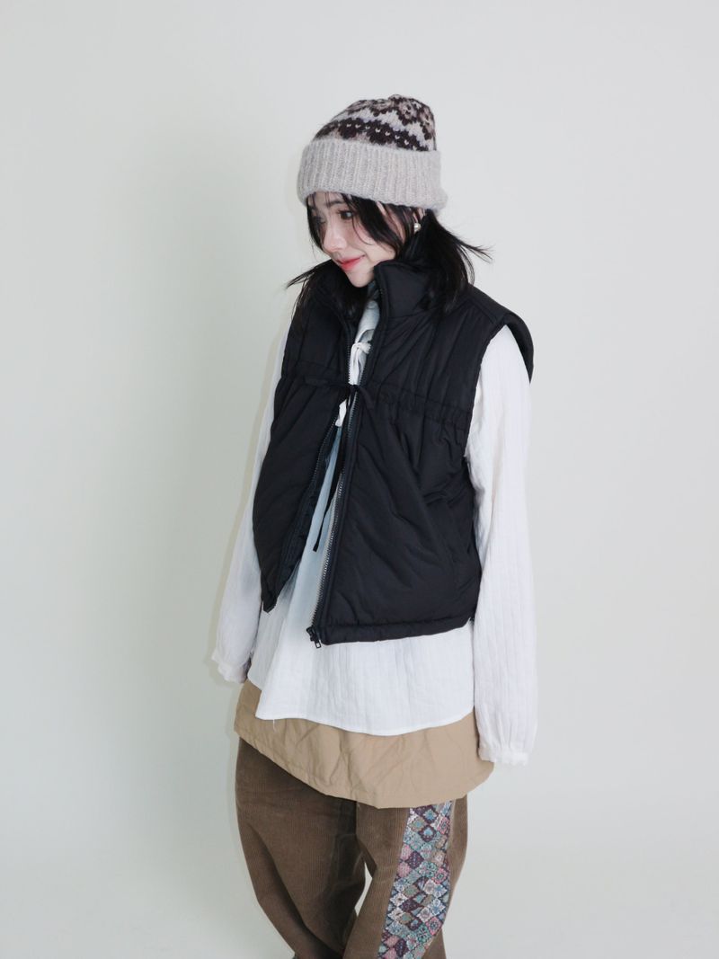 Teddy Ribbon Knot High Neck Cropped Padded Vest (6 ounces)