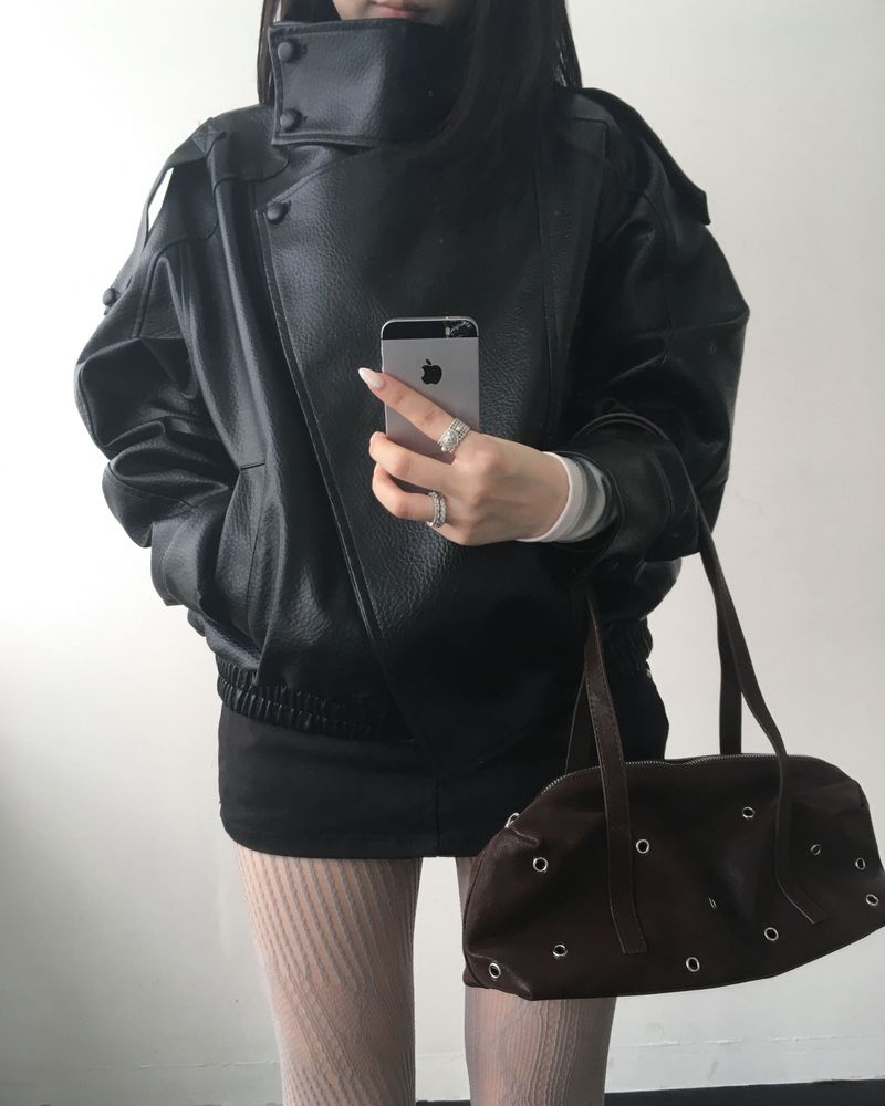 High neck leather jacket
