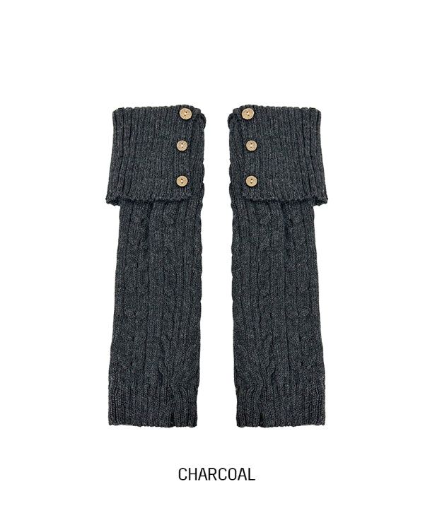 Wooden Button Cable Knit Leg Warmers
