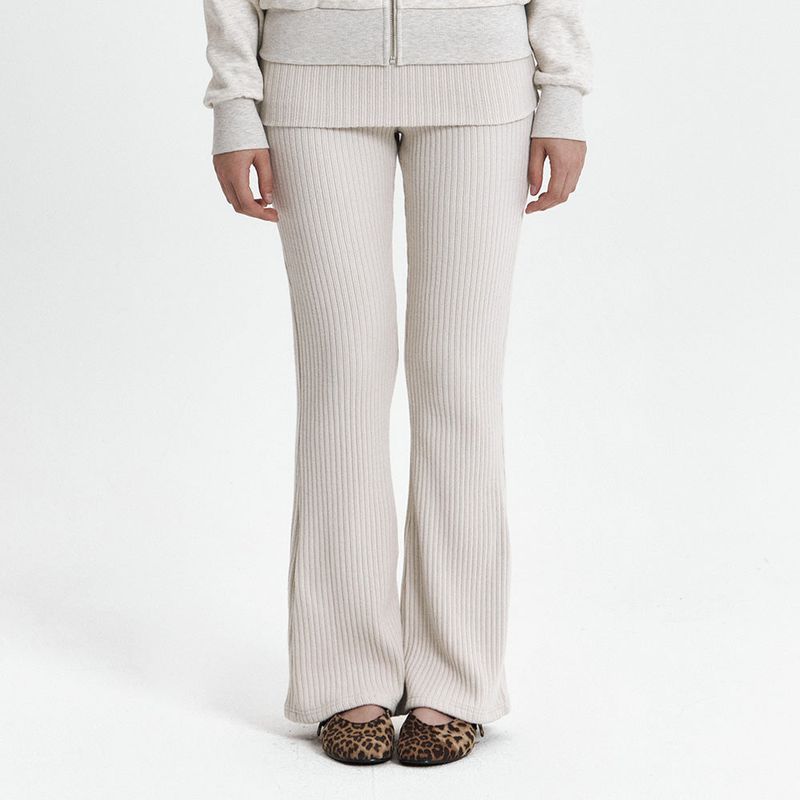 C FOLD BANDING RIBBED FLARE PANTS_OATMEAL