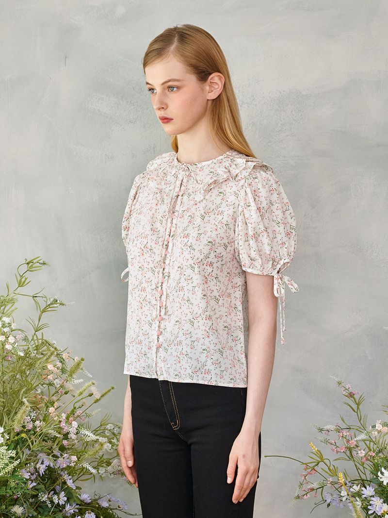 Floral Frill Pink Button Blouse
