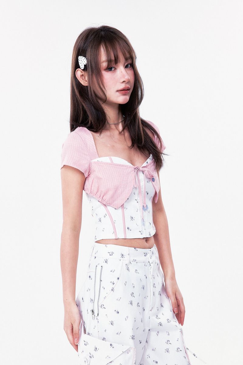 PLÜF Tie Front Bustier (Pink)