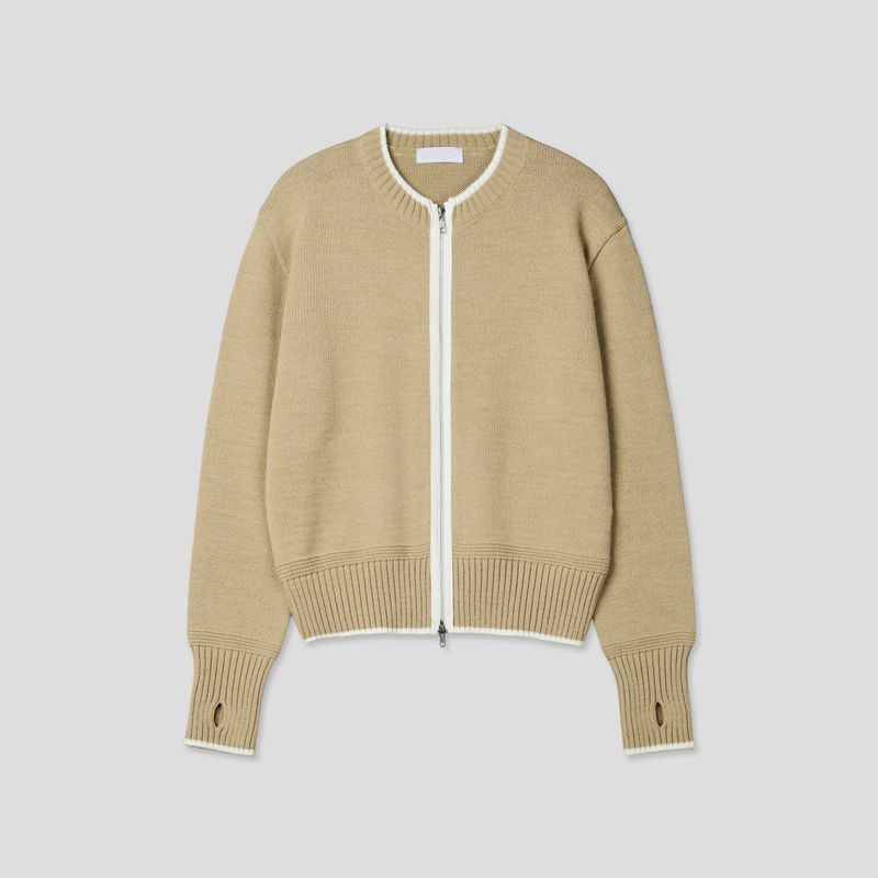 Fingerhole 2-Way Wool Knit Zip-up