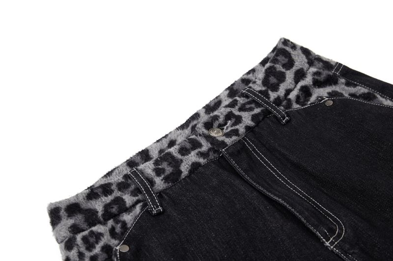 Leopard waist wide denim pants