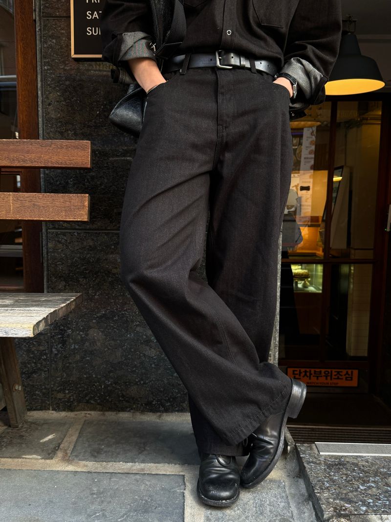 Leaf denim wide pants