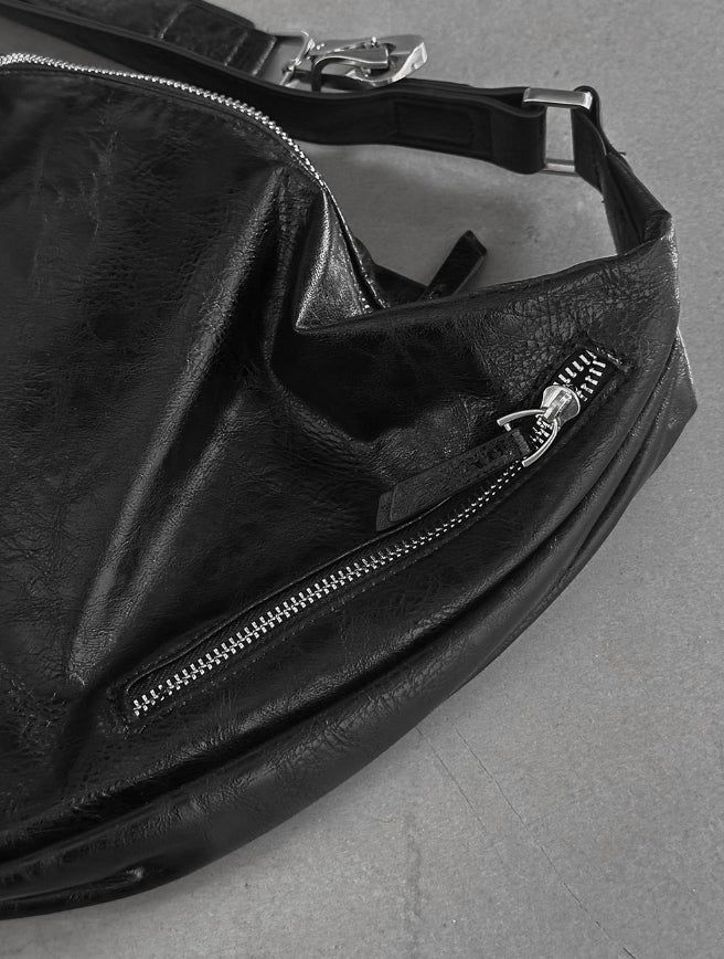 Half-moon Chrome Buckle Leather Hobo Bag