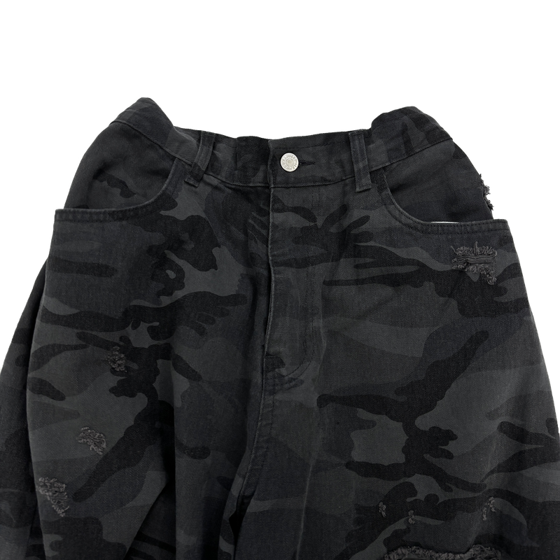 camo bio washed distressed pants