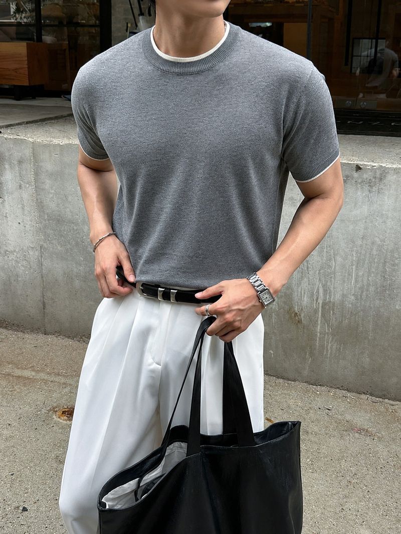 lemenne(ルメンヌ)の「LMN Central Layered Semi-Crop Short-Sleeve Knit (5 colors)(Tops)」