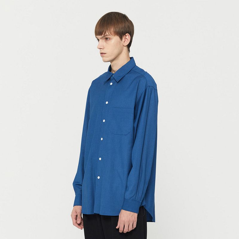 Wool Blended Pocket Shirt Blue