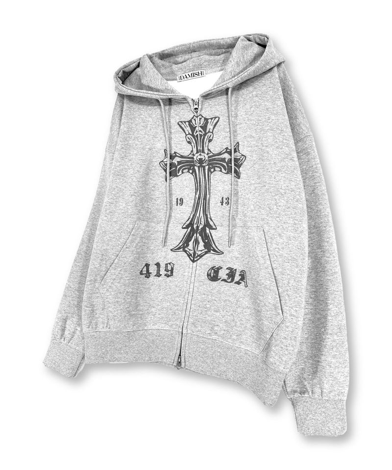 DAMISH（ダミッシュ）の「Vintage Cross Twoway  Hoodie Zip-up_Gray（Tops）」