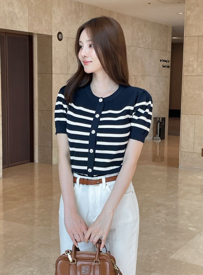 Hazel Stripe Puff Knit Cardigan